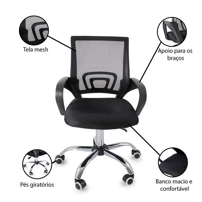 Kit 6 Cadeiras de Escritório la Mesh Ergonômica - Preto | La Cassa ©