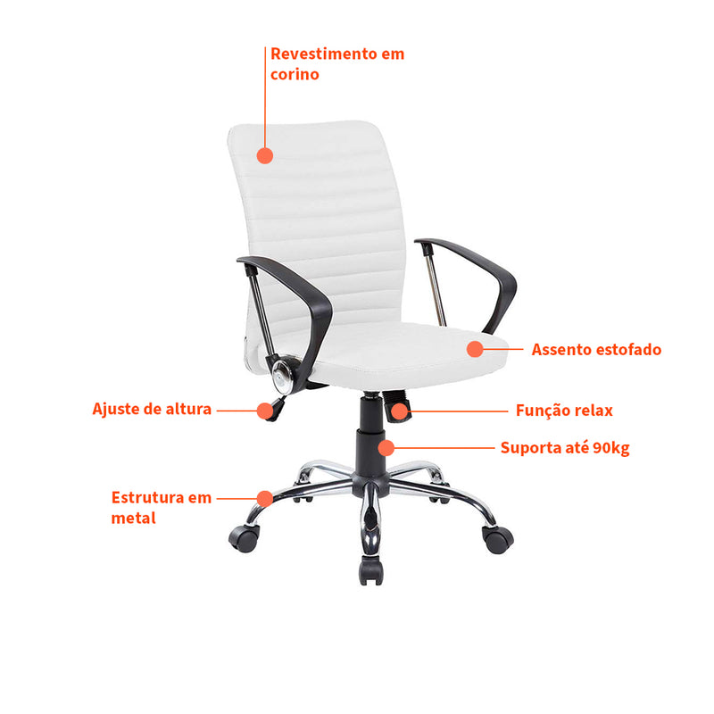 Cadeira de Escritório Diretor Giratória Oslo Branca | La Cassa ©