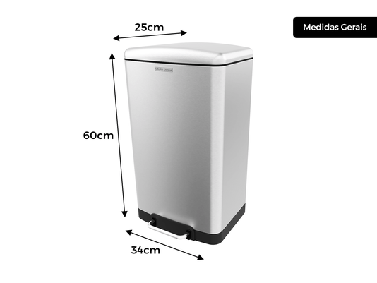 Lixeira 30L Com Pedal Aço Inox Escovado La Cassa