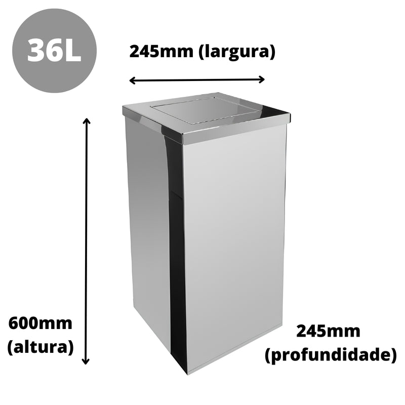 LIXEIRA QUADRADA EM AÇO INOX LA CASSA 36L